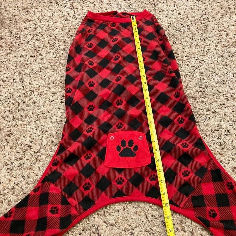 Merry &‎ Bright holiday flapjack style dog pajamas red black buffalo check Sz L